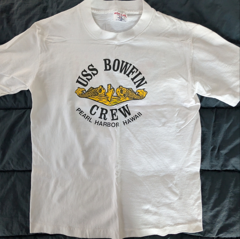 Vintage USS Bowfin Crew‎ White T-Shirt